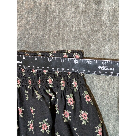 Black Floral Boho Mini Skirt Size Large Smocked Waist Hollister Ultra High Rise - Picture 2 of 4